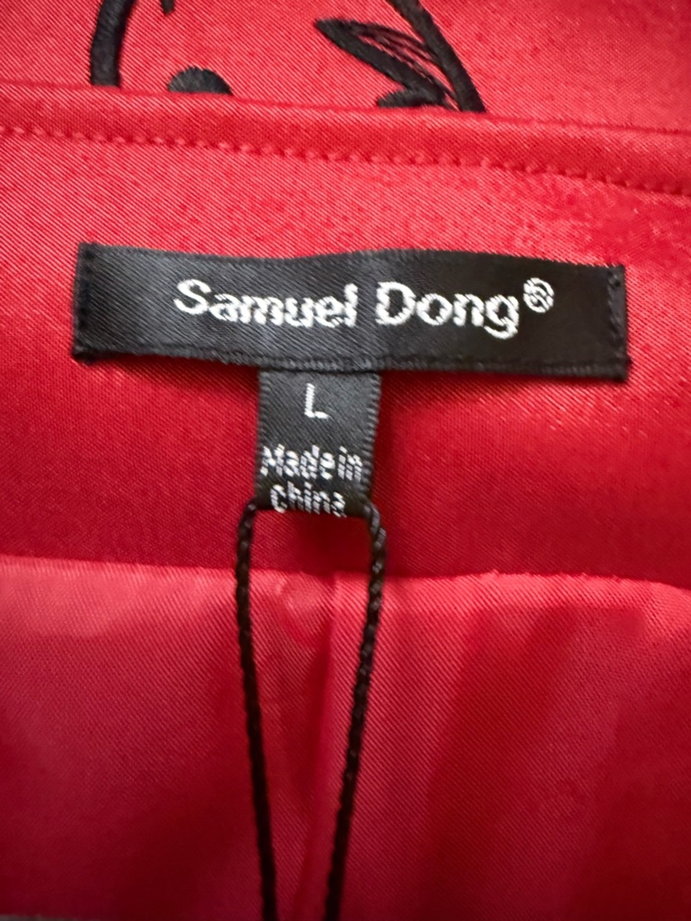 NWT 🔴Samuel Dong Red Satin Jacket with Black Label Detail🔴 - Picture 7 of 10